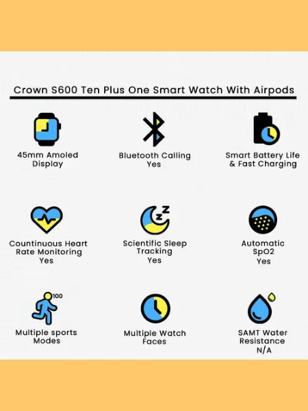 Crown S600 "10-in-1" (Watch+Earbuds+Straps) "Value for Money Product"