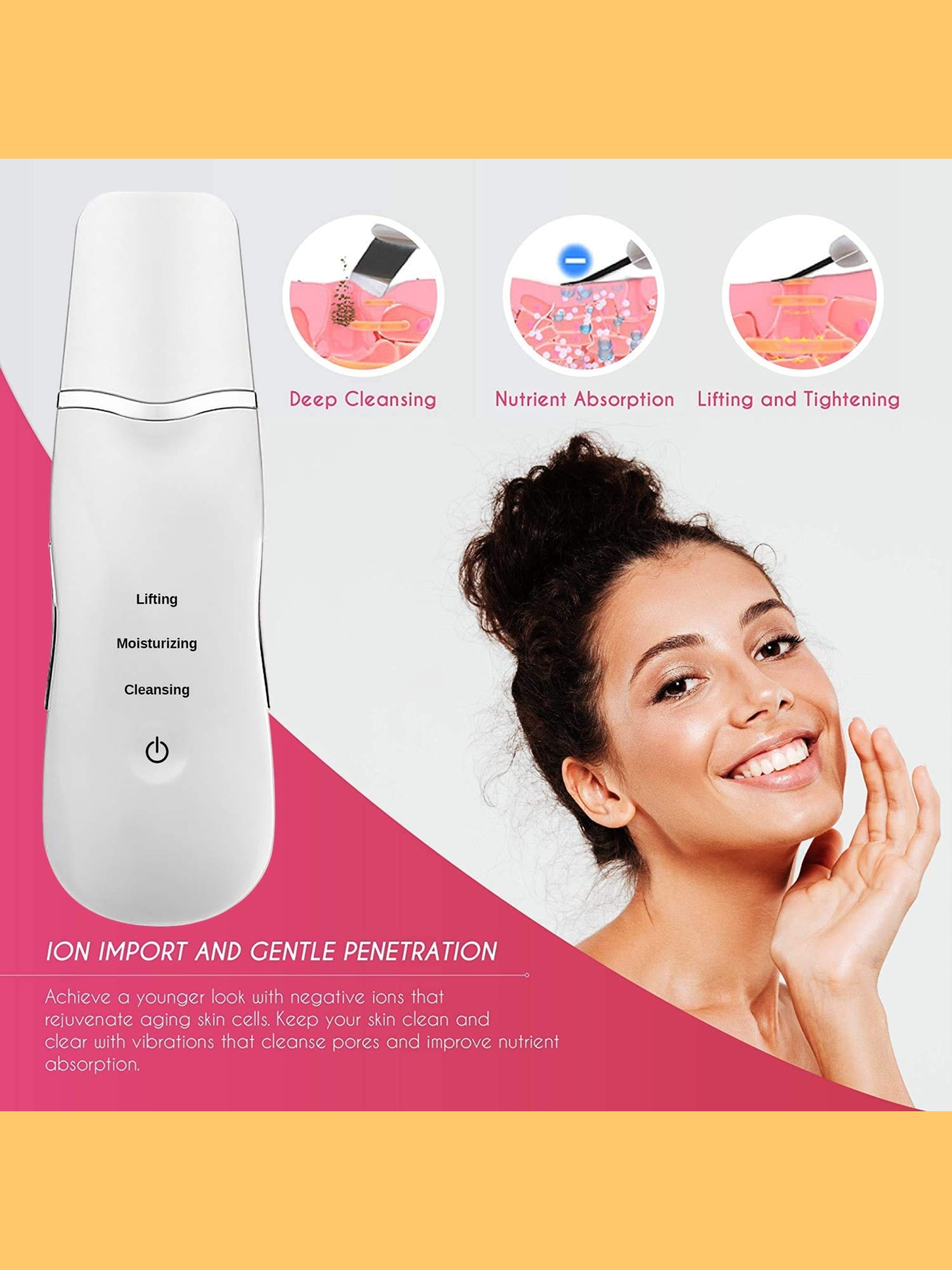 Ultrasonic Skin Scrubber & Ion Facial Exfoliator for Tight and Blackhead free Skin "Self-Care Product"