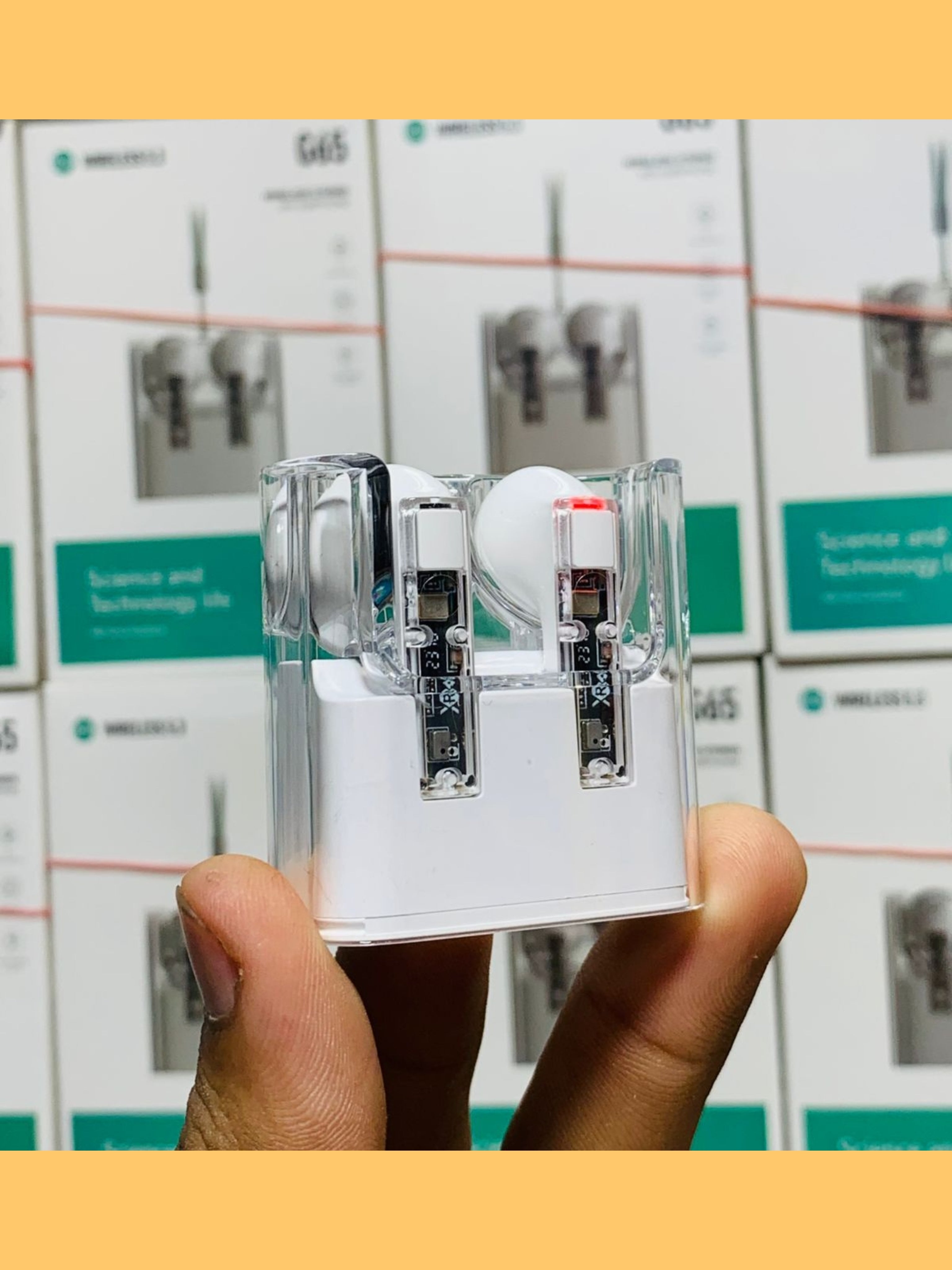 G65 "Crystal Tech" Transparent HiFi Earbuds (Bluetooth 5.3, ANC, 7H Battery & Wearable Lanyard) "Trendy Product"